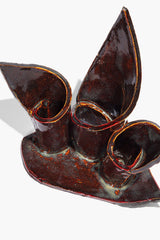 CERAMIC TRIPLE CANDLESTICK HOLDER | MAROON WASH GLAZE